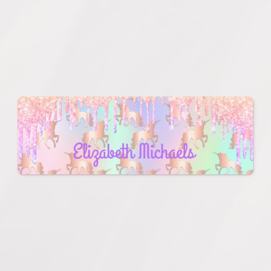 Rosa Glitzer Regenbogenfarben Schulablage Etiketten (Design 1)