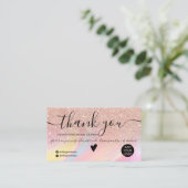 Rosa Glitzer Regenbogenmarmor Ordnung danke Visitenkarte (Stehend Vorderseite)