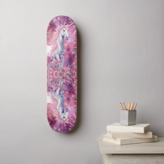Rosa Glitzer Rosa Blütenfarben Einhorn Regenbogenf Skateboard (Wandkunst)