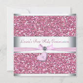 Rosa Glitzer Rosa Kreuz Erste Kommune Einladung (Vorderseite)