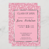 Rosa Glitzer Rosa Silberrahmen Einladung (Vorne/Hinten)