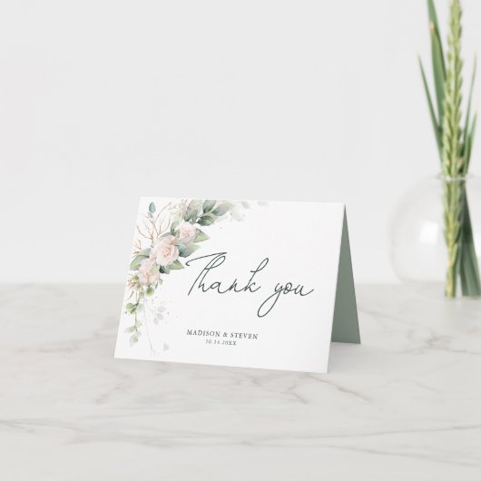 Rosa Glitzer Rose Eukalyptus Wedding Dankeskarte (Vorderseite)
