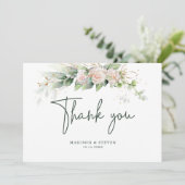 Rosa Glitzer Rose Eukalyptus Wedding Dankeskarte (Stehend Vorderseite)