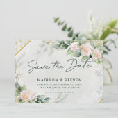 Rosa Glitzer Rose Eukalyptus Wedding Save The Date (Stehend Vorderseite)