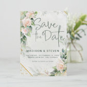 Rosa Glitzer Rose Eukalyptus Wedding Save The Date (Stehend Vorderseite)