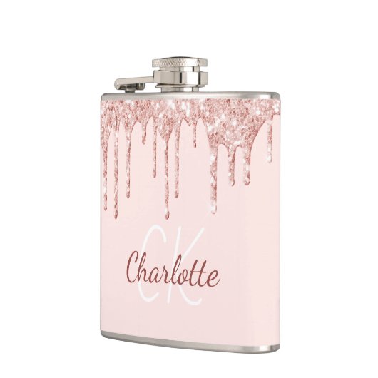 Rosa Glitzer Rose Flachmann (Links)