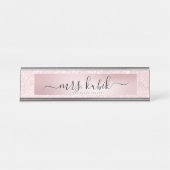 Rosa Glitzer Rose Gold Lehrer Schreibtisch Namenss Schreibtischnamensplakette (Vorderseite )