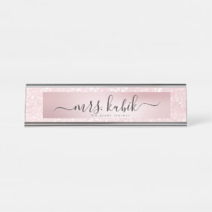 Rosa Glitzer Rose Gold Lehrer Schreibtisch Namenss Schreibtischnamensplakette