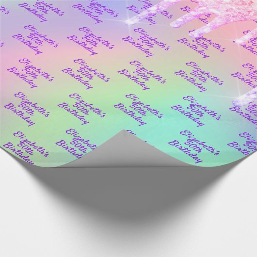 Rosa Glitzer Rose goldene irisierende Bezeichnung Geschenkpapier (Ecke)