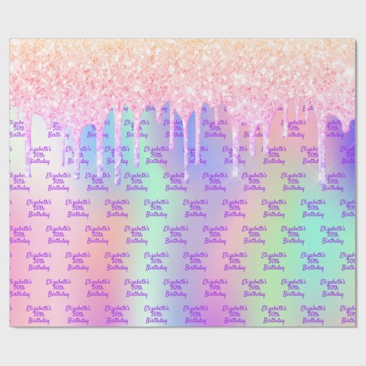 Rosa Glitzer Rose goldene irisierende Bezeichnung Geschenkpapier (Flach)