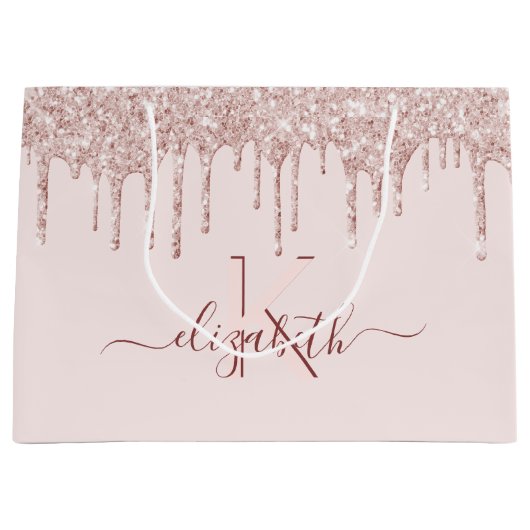 Rosa Glitzer Rose Große Geschenktüte (Vorderseite)