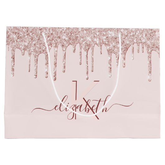 Rosa Glitzer Rose Große Geschenktüte (Rückseite)