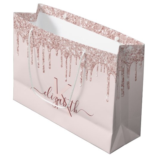 Rosa Glitzer Rose Große Geschenktüte (Vorderseite Schrägansicht)