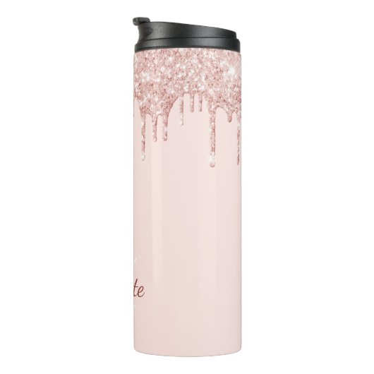 Rosa Glitzer Rose Thermosbecher (Nach rechts gedreht)