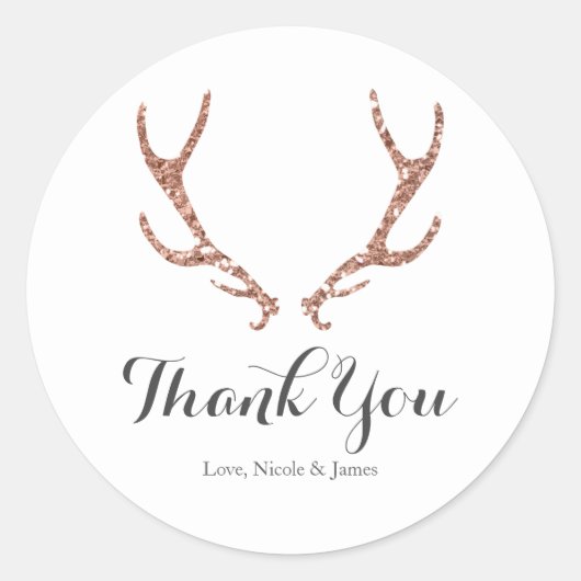 Rosa Glitzer Rustic Deer Antlers Woodsy Glam Party Runder Aufkleber (Vorderseite)