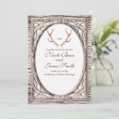 Rosa Glitzer Rustikale Antler Weißholz Einladung (Stehend Vorderseite)