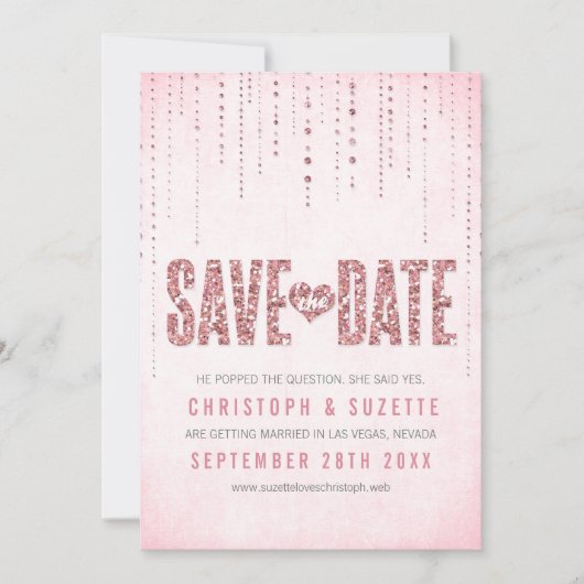 Rosa Glitzer Save the Date aussehen (Vorderseite)