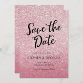 Rosa Glitzer Save the Date Einladungen für Hochzei (Vorne/Hinten)