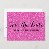 Rosa Glitzer Save the Date Postkarte (Vorne/Hinten)