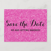 Rosa Glitzer Save the Date Postkarte (Vorderseite)