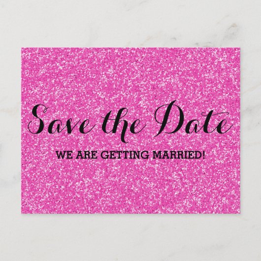 Rosa Glitzer Save the Date Postkarte (Vorderseite)