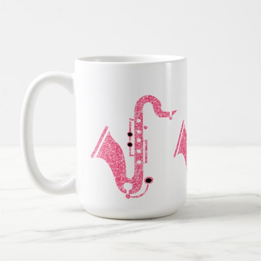 Rosa Glitzer Saxophone Illustration Kaffeetasse (Links)