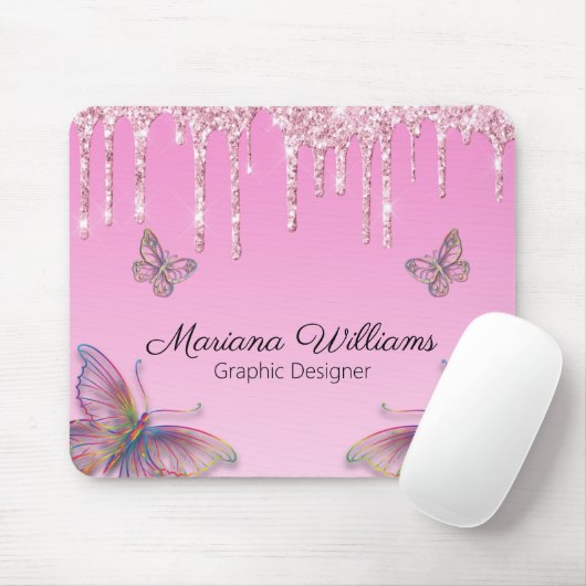 Rosa Glitzer Schmetterlinge Grafikdesigner Mousepad (Mit Mouse)