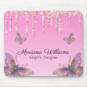 Rosa Glitzer Schmetterlinge Grafikdesigner Mousepad (Vorne)