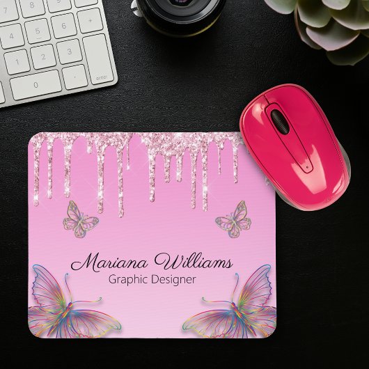 Rosa Glitzer Schmetterlinge Grafikdesigner Mousepad