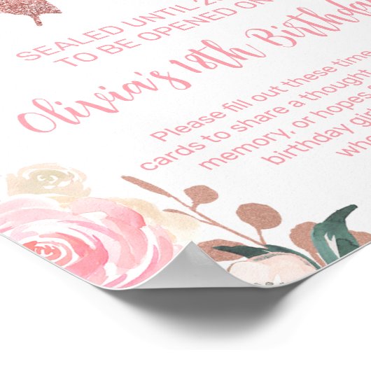 Rosa Glitzer Schmetterlingszeit Kapselunterschrift Poster (Ecke)