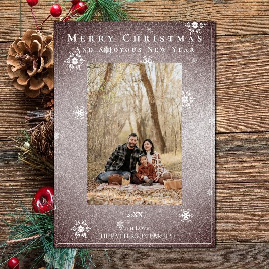 Rosa Glitzer Schneeflocken Weihnachten Fotokarte