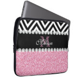 ROSA GLITZER-SCHWARZ-ZICKZACK MIT MONOGRAMM LAPTOPSCHUTZHÜLLE (Vorne Rechts)