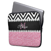 ROSA GLITZER-SCHWARZ-ZICKZACK MIT MONOGRAMM LAPTOPSCHUTZHÜLLE (Vorderseite Links)