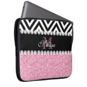 ROSA GLITZER-SCHWARZ-ZICKZACK MIT MONOGRAMM LAPTOPSCHUTZHÜLLE (Vorne Rechts)