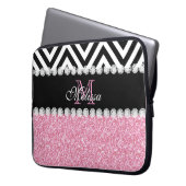 ROSA GLITZER-SCHWARZ-ZICKZACK MIT MONOGRAMM LAPTOPSCHUTZHÜLLE (Vorderseite Links)