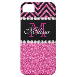 Rosa Glitzer Schwarze Zickzack Monogramm Case-Mate iPhone Hülle