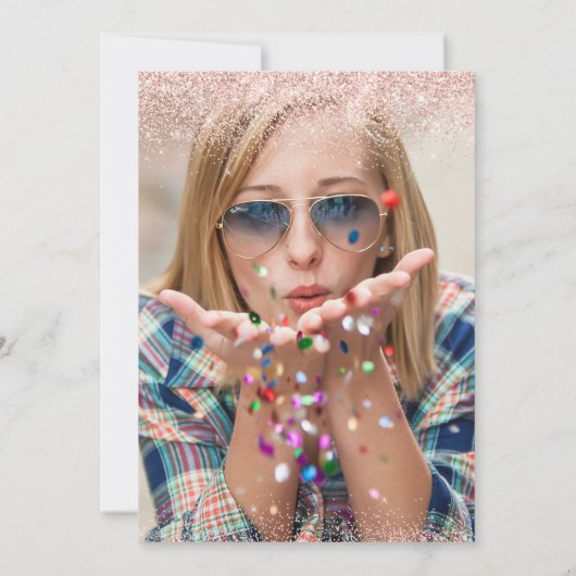 Rosa Glitzer Schwarzer Foto Abschluss Einladung (Rückseite)