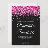 Rosa Glitzer Schwarzer Sweet 16 Einladung (Vorderseite)
