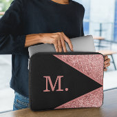 Rosa Glitzer Schwarzes Monogramm Laptopschutzhülle