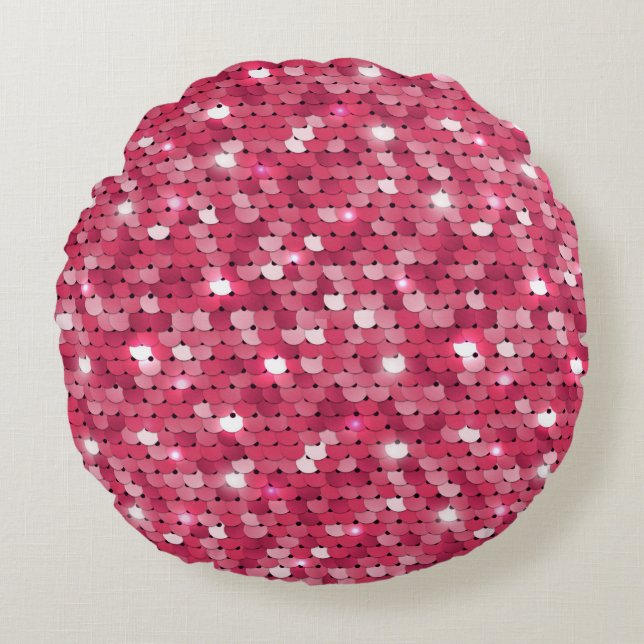 Rosa Glitzer-Sequenzmuster Rundes Kissen (Vorderseite)
