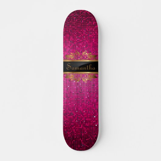 Rosa Glitzer Sequin Disco Glitz Mini Skateboard (Vorne)