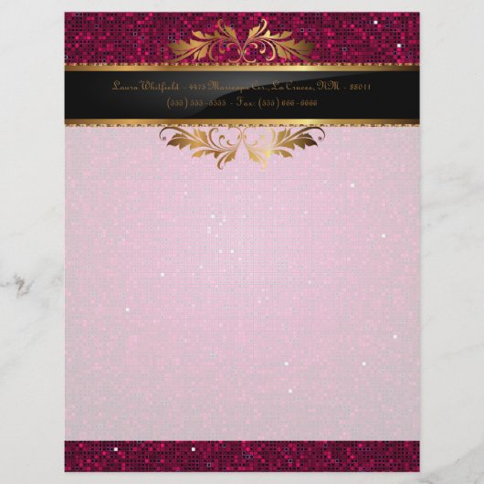 Rosa Glitzer Sequin Disco Letterhead Stockwerk Briefkopf (Vorderseite)