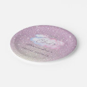 Rosa Glitzer Sie ist auf Cloud 9 Brautparty Pappteller (Schrägansicht)