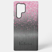 Rosa Glitzer Silver Metal Personalisiert Glam Samsung Galaxy Hülle (Rückseite)