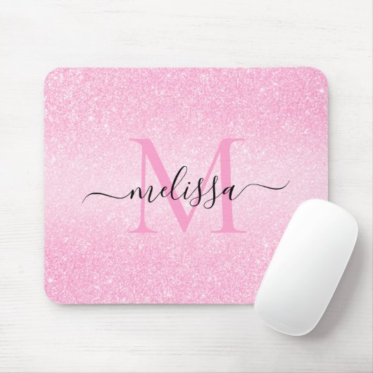 Rosa Glitzer Skriptname Monogram Mouse Pad Mousepad (Mit Mouse)
