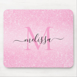 Rosa Glitzer Skriptname Monogram Mouse Pad Mousepad