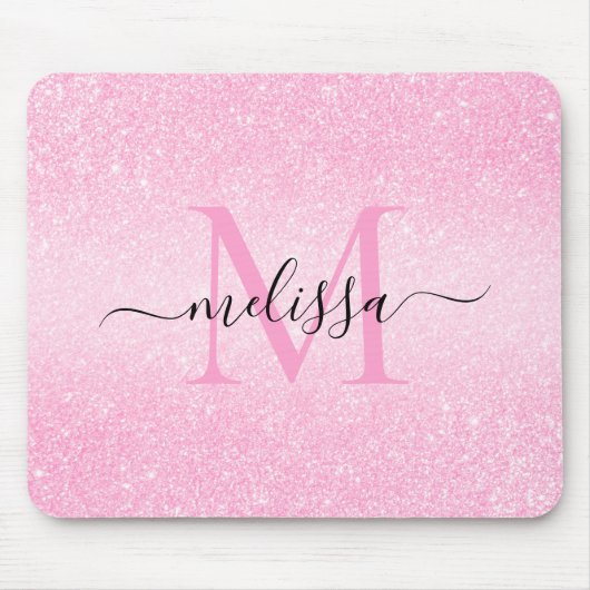 Rosa Glitzer Skriptname Monogram Mouse Pad Mousepad (Vorne)