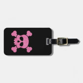 Rosa Glitzer Skull und Crossbones auf Schwarz Gepäckanhänger (Vorderseite horizontal)