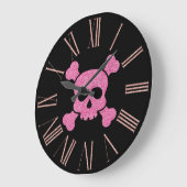 Rosa Glitzer Skull und Crossbones auf Schwarz Große Wanduhr (Winkel)