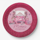 Rosa Glitzer Sleepover Girl Geburtstag Pappteller (Vorderseite)